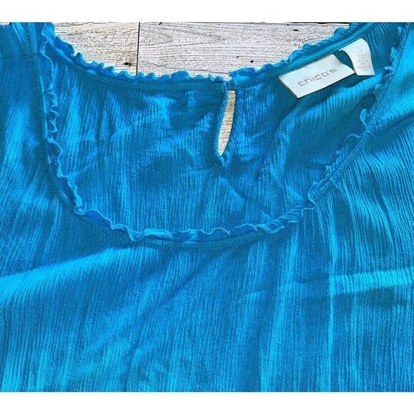 Chico's Aqua Cold Shoulder Bell Sleeve Tunic Ruffle Neckline Women's 3 XL/16 - Picture 5 of 12